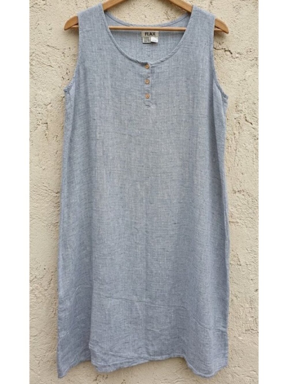 FLAX Plus 3G 3X 2X 100% Linen Maxi Dress Sleeveless Textured Tiered Flared Blue